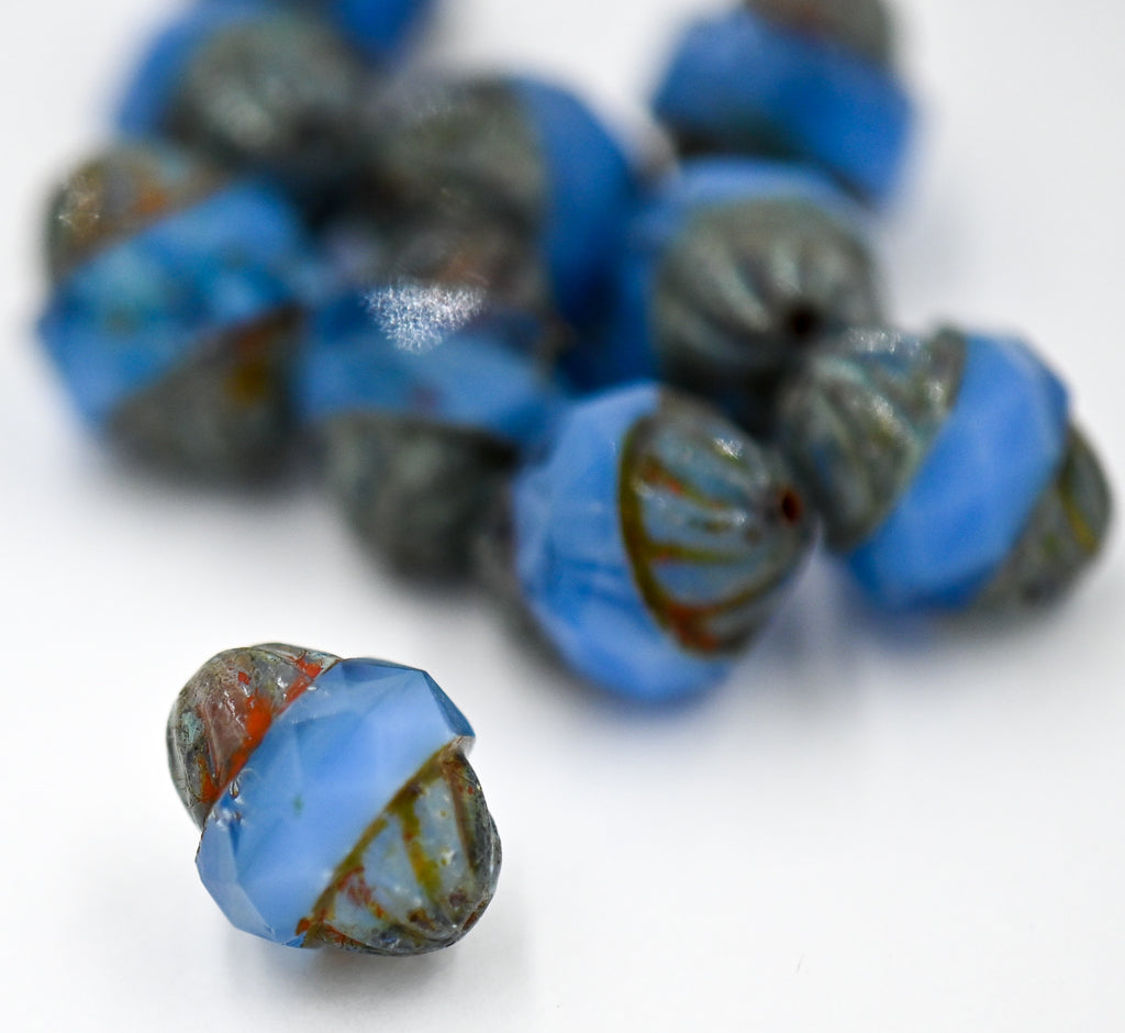 Czech Glass Beads - Picasso Beads - Turbine Beads - Fire Polished Beads - Cornflower Blue - 11x10mm - 10pcs