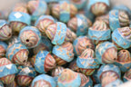 Czech Glass Beads - Picasso Beads - Turbine Beads - Fire Polished Beads - Aqua Opal Blue - 11x10mm - 10pcs