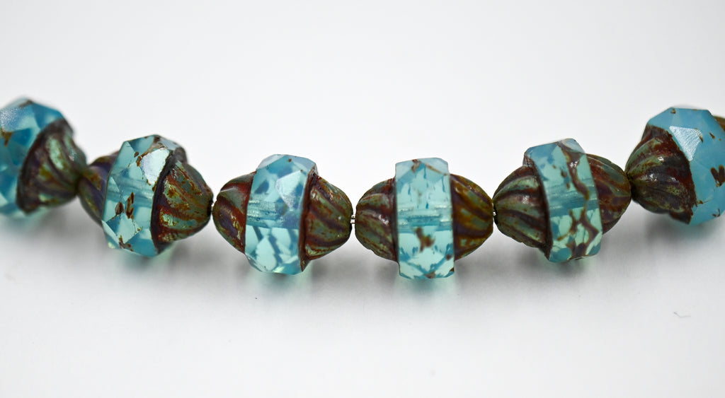 Czech Glass Beads - Picasso Beads - Turbine Beads - Fire Polished Beads - Aqua Opal Blue - 11x10mm - 10pcs