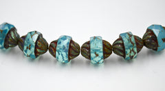 Czech Glass Beads - Picasso Beads - Turbine Beads - Fire Polished Beads - Aqua Opal Blue - 11x10mm - 10pcs
