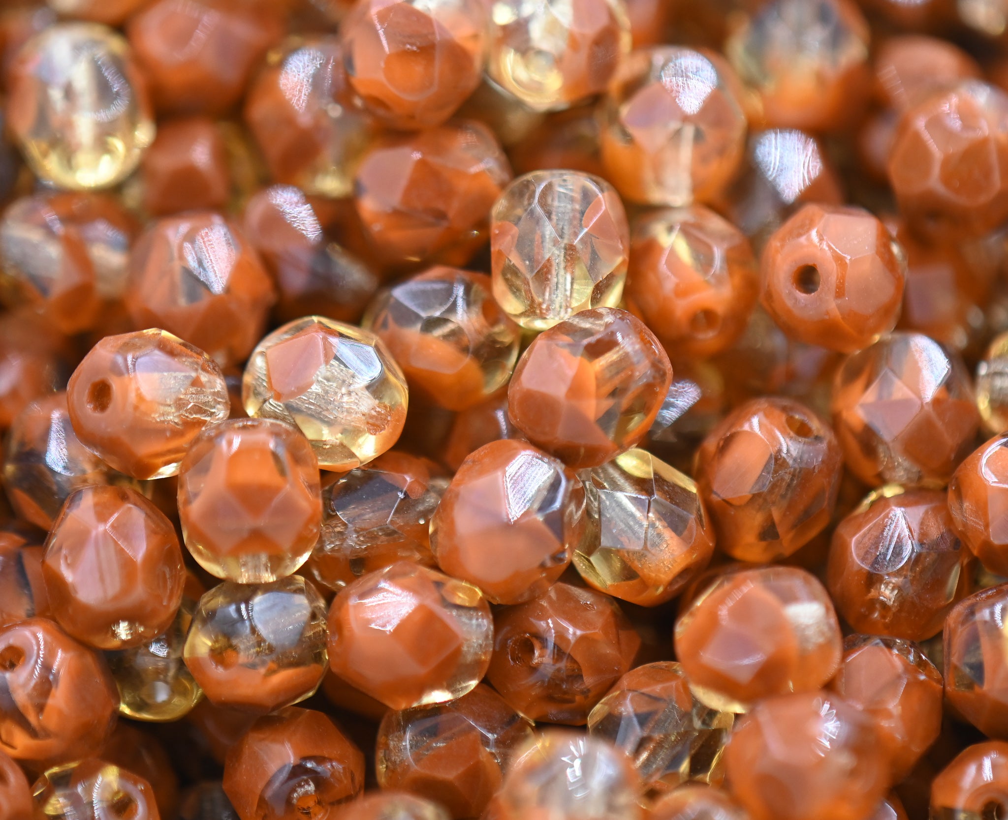 Fire Polished Topaz Glass Bead 6mm Round - 25 Pc