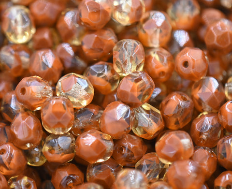 Fire Polished Amber Topaz Glass Bead 6mm Round - 25 Pc