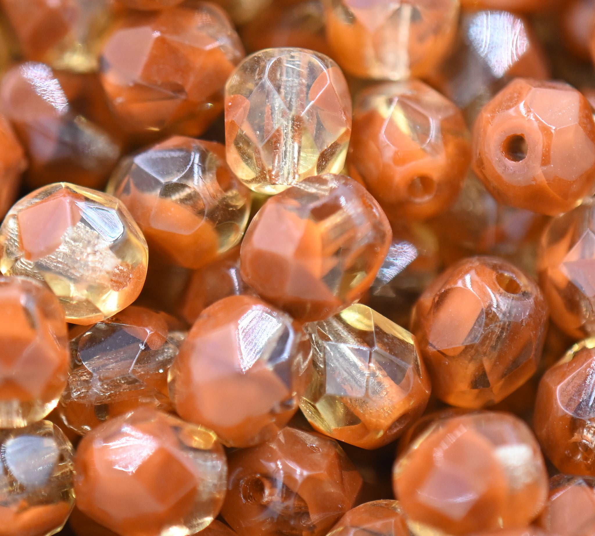 Fire Polished Topaz Glass Bead 6mm Round - 25 Pc