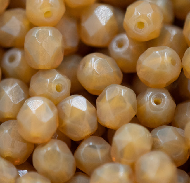 Tuscan Brown Opal Firepolish Czech Glass Faceted Bead 6mm Round - 25 Pc Hover Image