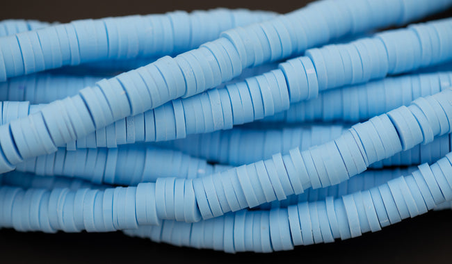 Flat Round Handmade Polymer Clay Bead Spacers, Sky Blue, 6x1mm Hover Image