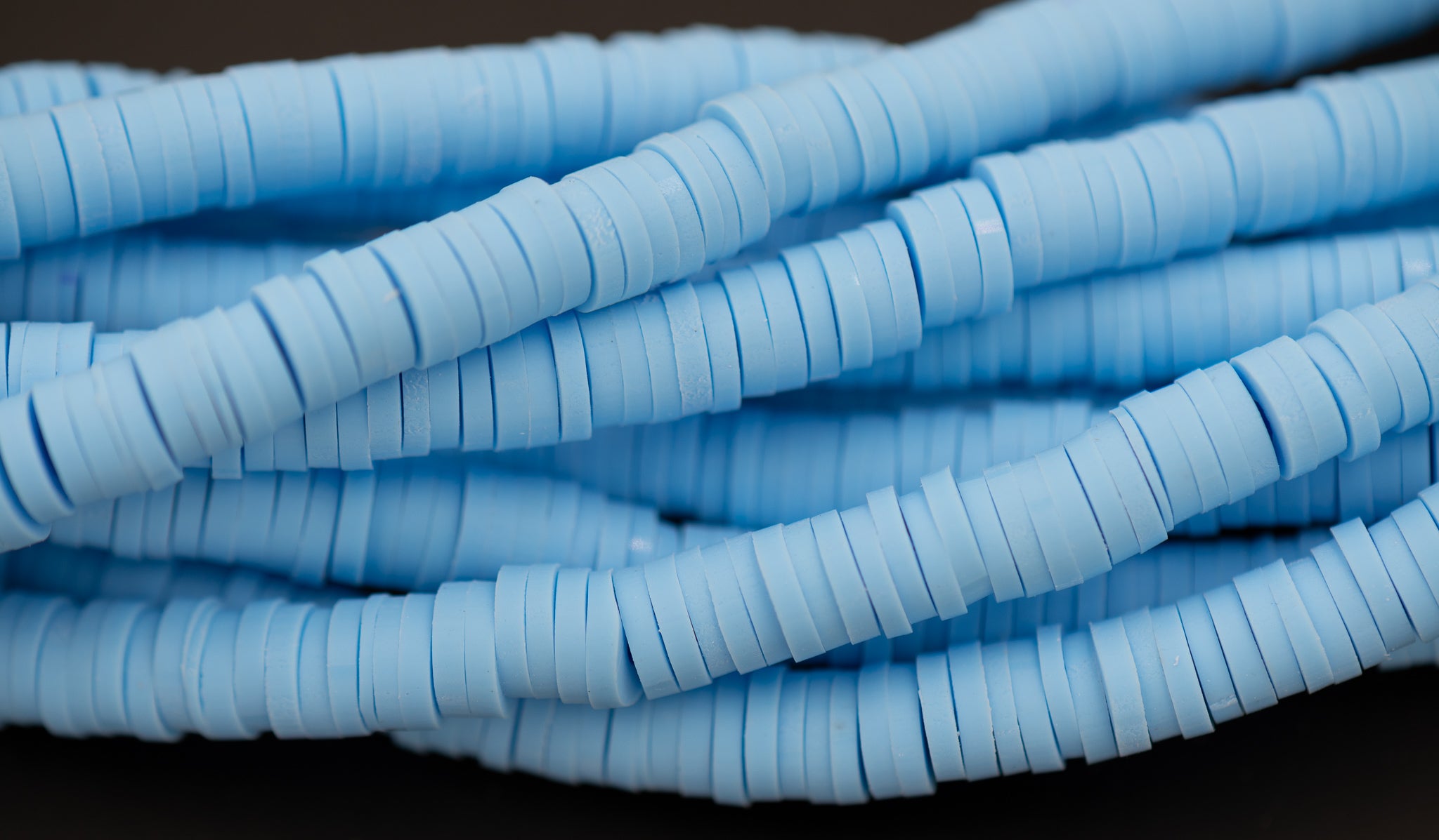 Flat Round Handmade Polymer Clay Bead Spacers, Sky Blue, 6x1mm