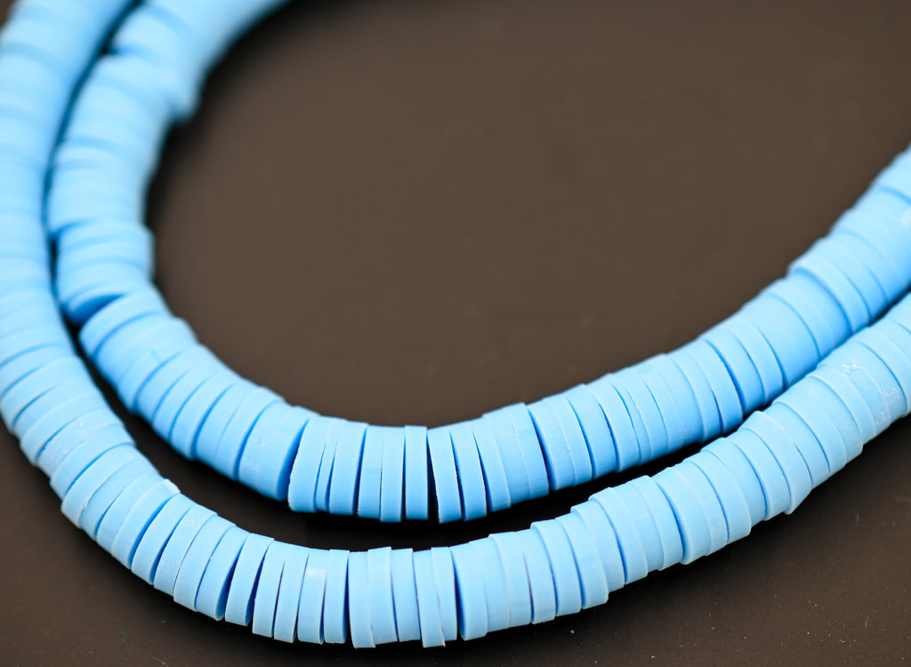 Flat Round Handmade Polymer Clay Bead Spacers, Sky Blue, 6x1mm