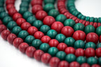 Two Strands, Red and Green Wood Set, 6mm,8mm,10mm,12mm, 8x5mm Holiday Christmas Wood.