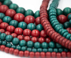Two Strands, Red and Green Wood Set, 6mm,8mm,10mm,12mm, 8x5mm Holiday Christmas Wood.