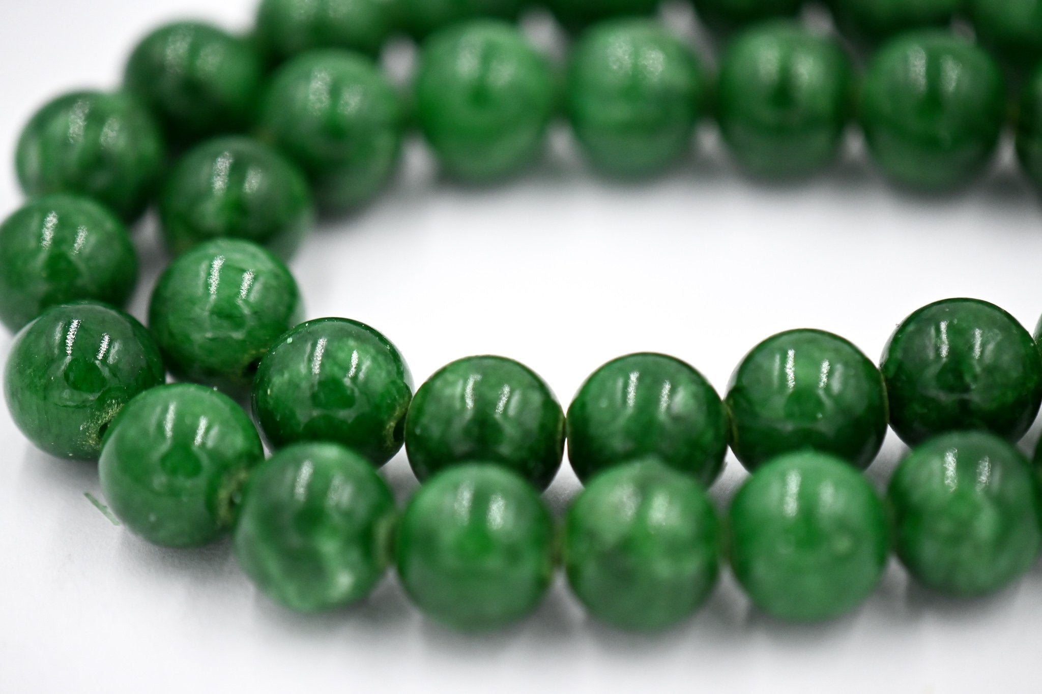 Two Strands, Green Jade, 4mm, 6mm, 8mm, 10mm, 12mm Jade Round Beads in Opaque Finish -Full Strand