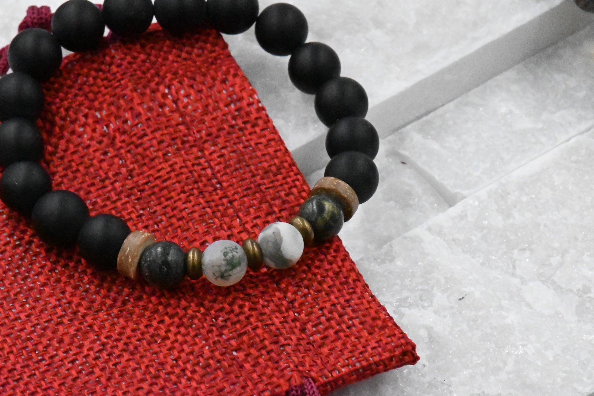 Men's Beaded Bracelet, Deep Brown Lava Rock, Tiger Eye and Citrine Gemstone, Stretch Bracelet