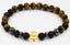 Men's Beaded Bracelet, Deep Brown Lava Rock, Tiger Eye and Citrine Gemstone, Stretch Bracelet