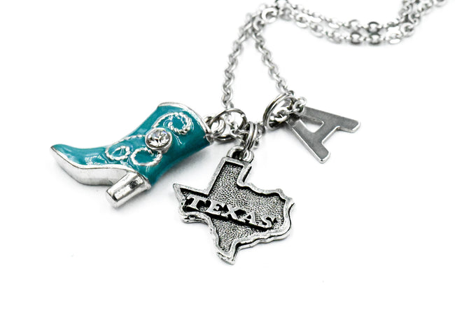 Texas Necklace, Texas Boot charm,  Charm Necklace, Personalized Necklace, Initial Necklace Hover Image