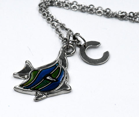 Color Changing Mood Fish Charm Necklace, Personalized Necklace, Initial Necklace