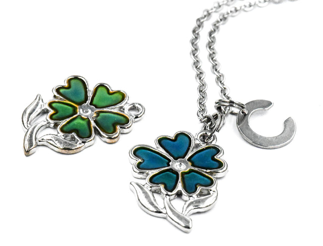 Flower Color Changing Mood Charm Necklace, Personalized Necklace, Initial Necklace Hover Image