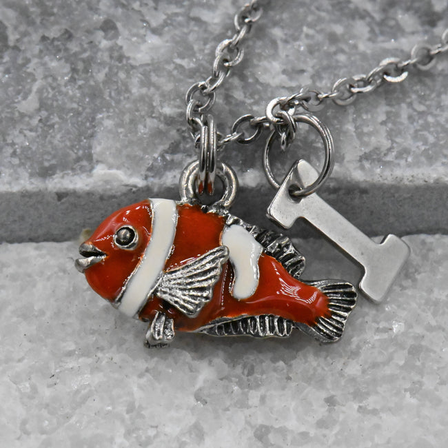 Clownfish Necklace, Fish Charm, Personalized necklace, Charm necklace, Monogram, Initial necklace Hover Image