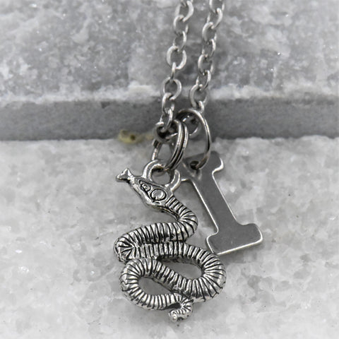 Snake Necklace, Snake Charm, Personalized necklace, Charm necklace, Monogram, Initial necklace