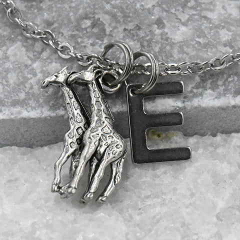 Pair of Giraffe Necklace, Giraffe Charm, Personalized necklace, Charm necklace, Monogram, Initial necklace
