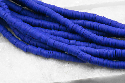 Flat Round Handmade Polymer Clay Bead Spacers, Purple Blue, 6x1mm