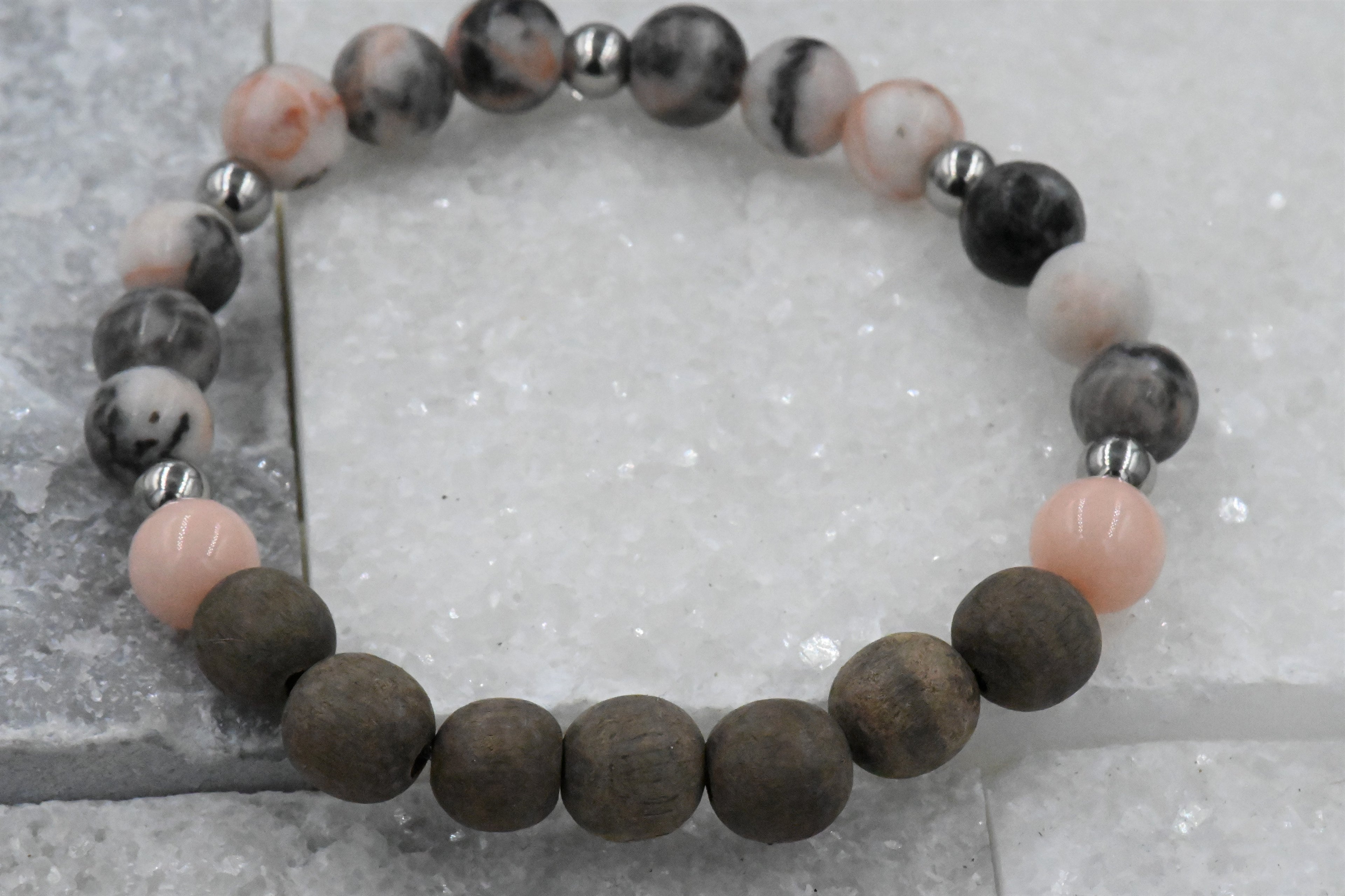 Essential Oil Diffuser Bracelet, Rosewood Greywood, Gemstone Beaded Bracelet, Aromatherapy Bracelet, Pink Zebra Jasper