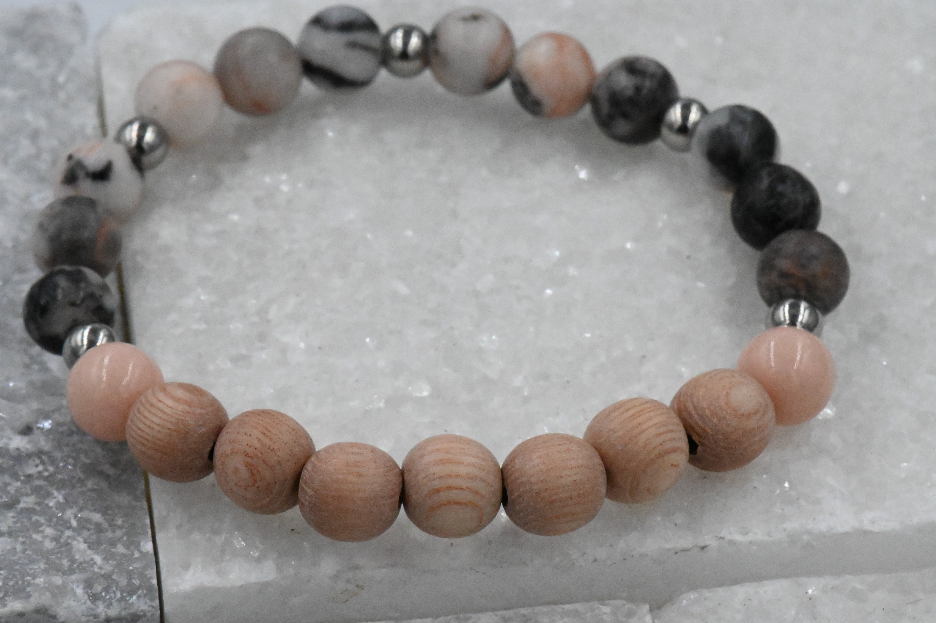 Essential Oil Diffuser Bracelet, Rosewood Greywood, Gemstone Beaded Bracelet, Aromatherapy Bracelet, Pink Zebra Jasper