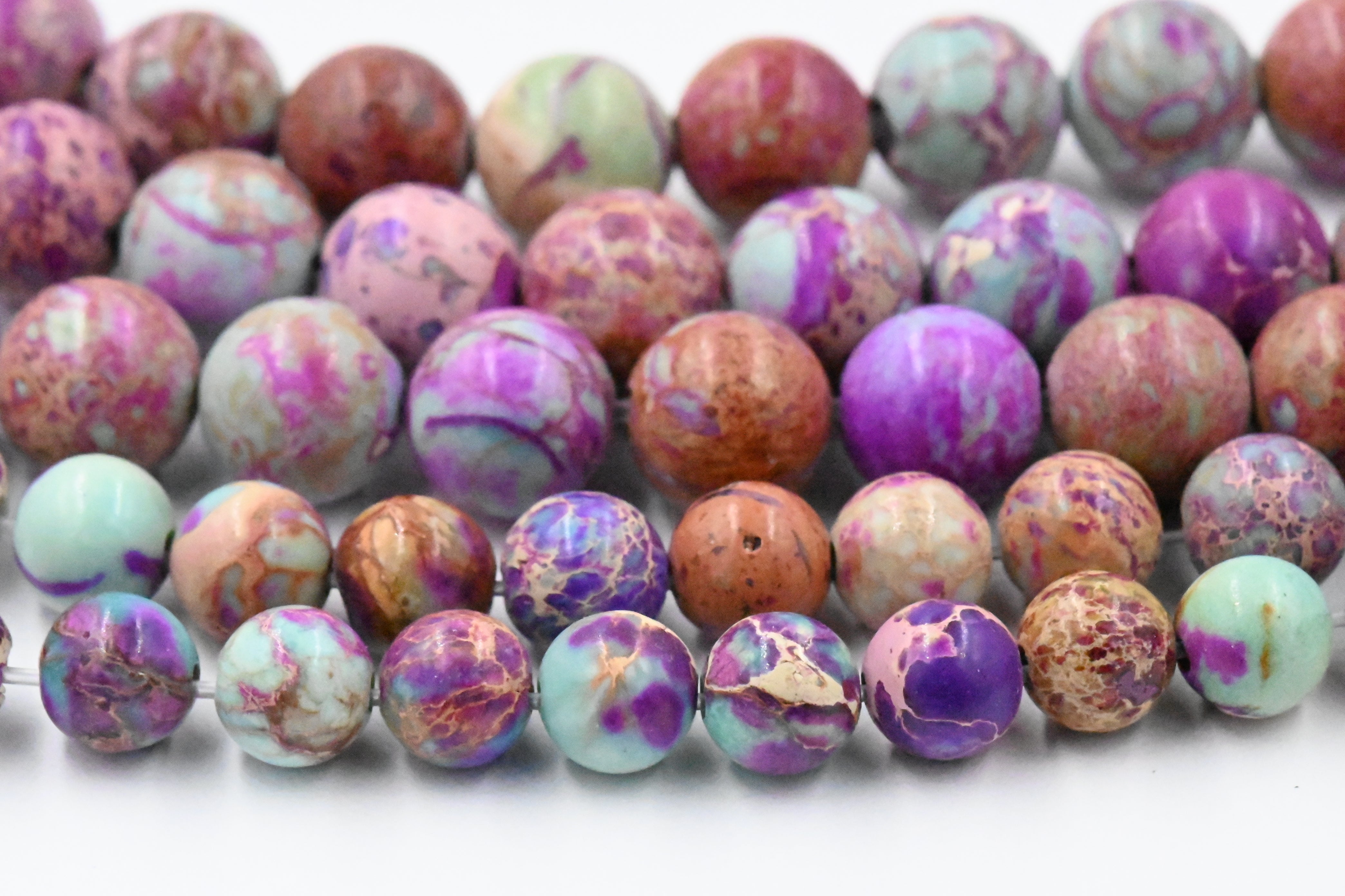 Turquoise and Red Violet Purple Impression Jasper Beads 4mm, 6mm, 8mm round -15"