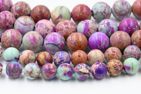Turquoise and Red Violet Purple Impression Jasper Beads 4mm, 6mm, 8mm round -15"