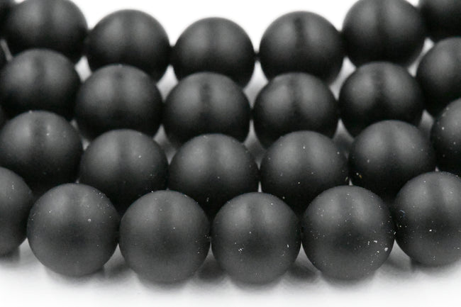 Matte Black Onyx, 3mm, 4mm, 6mm, 8mm, 10mm, 12mm Frosted Black Onyx Round Beads in Opaque Finish -15.5 inch strand Hover Image