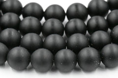 Matte Black Onyx, 3mm, 4mm, 6mm, 8mm, 10mm, 12mm Frosted Black Onyx Round Beads in Opaque Finish -15.5 inch strand