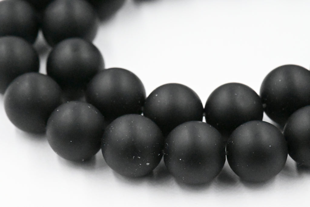 Matte Black Onyx, 3mm, 4mm, 6mm, 8mm, 10mm, 12mm Frosted Black Onyx Round Beads in Opaque Finish -15.5 inch strand