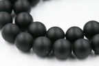 Matte Black Onyx, 3mm, 4mm, 6mm, 8mm, 10mm, 12mm Frosted Black Onyx Round Beads in Opaque Finish -15.5 inch strand