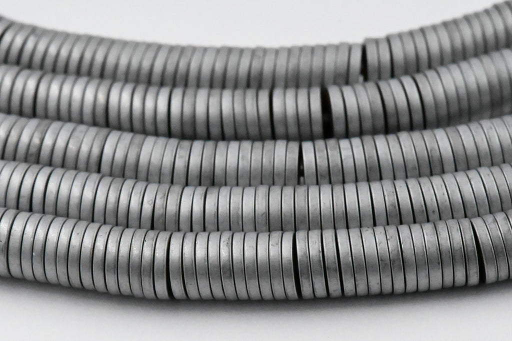 Frosted Antique Gold Hematite or Silver Flat Rondelle Shiny 1x6mm Hematite Wheel Beads -Two 15.5 inch strand