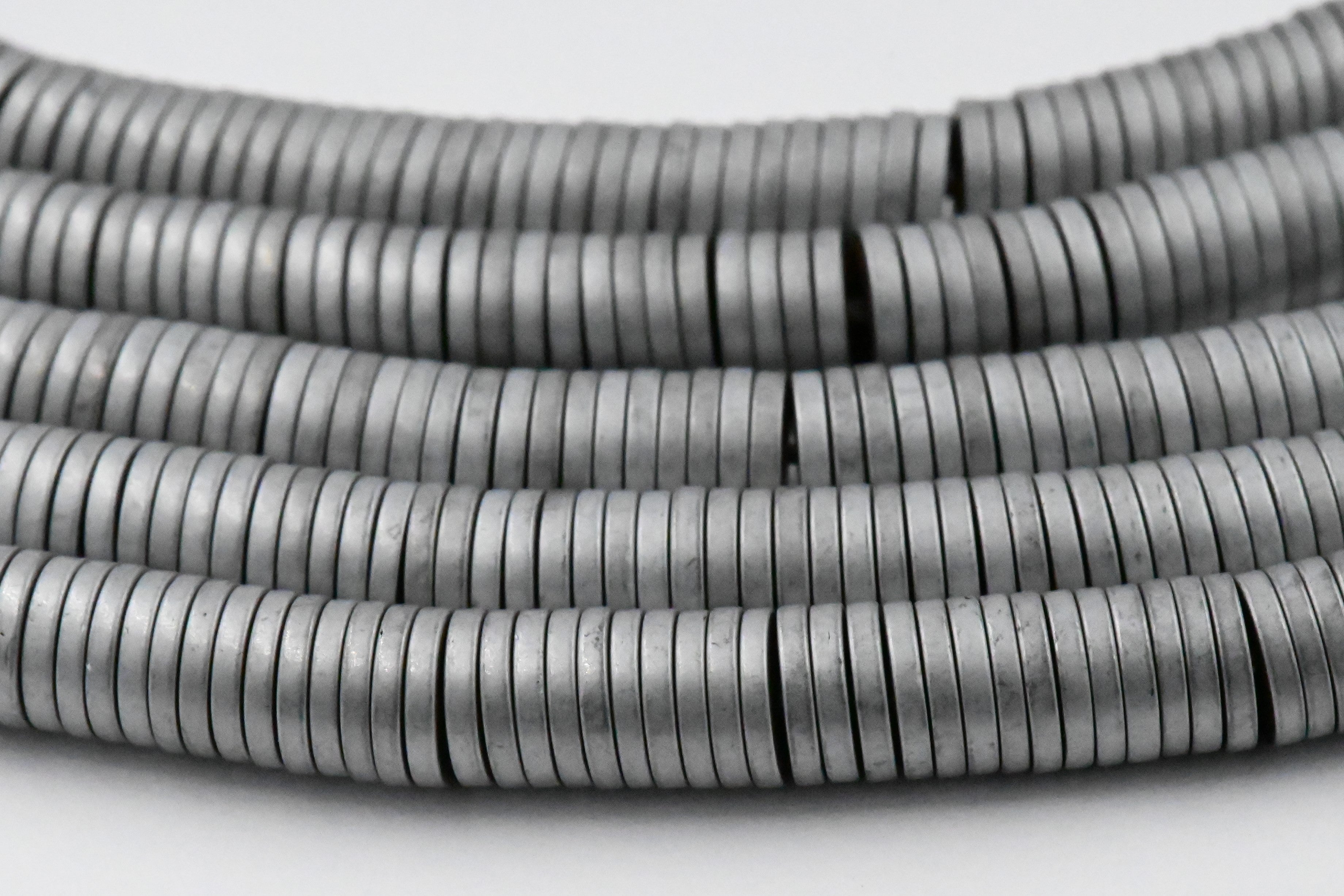 Frosted Antique Gold Hematite or Silver Flat Rondelle Shiny 1x6mm Hematite Wheel Beads -Two 15.5 inch strand