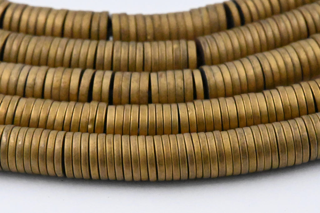 Frosted Antique Gold Hematite or Silver Flat Rondelle Shiny 1x6mm Hematite Wheel Beads -Two 15.5 inch strand