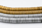 Frosted Antique Gold Hematite or Silver Flat Rondelle Shiny 1x6mm Hematite Wheel Beads -Two 15.5 inch strand