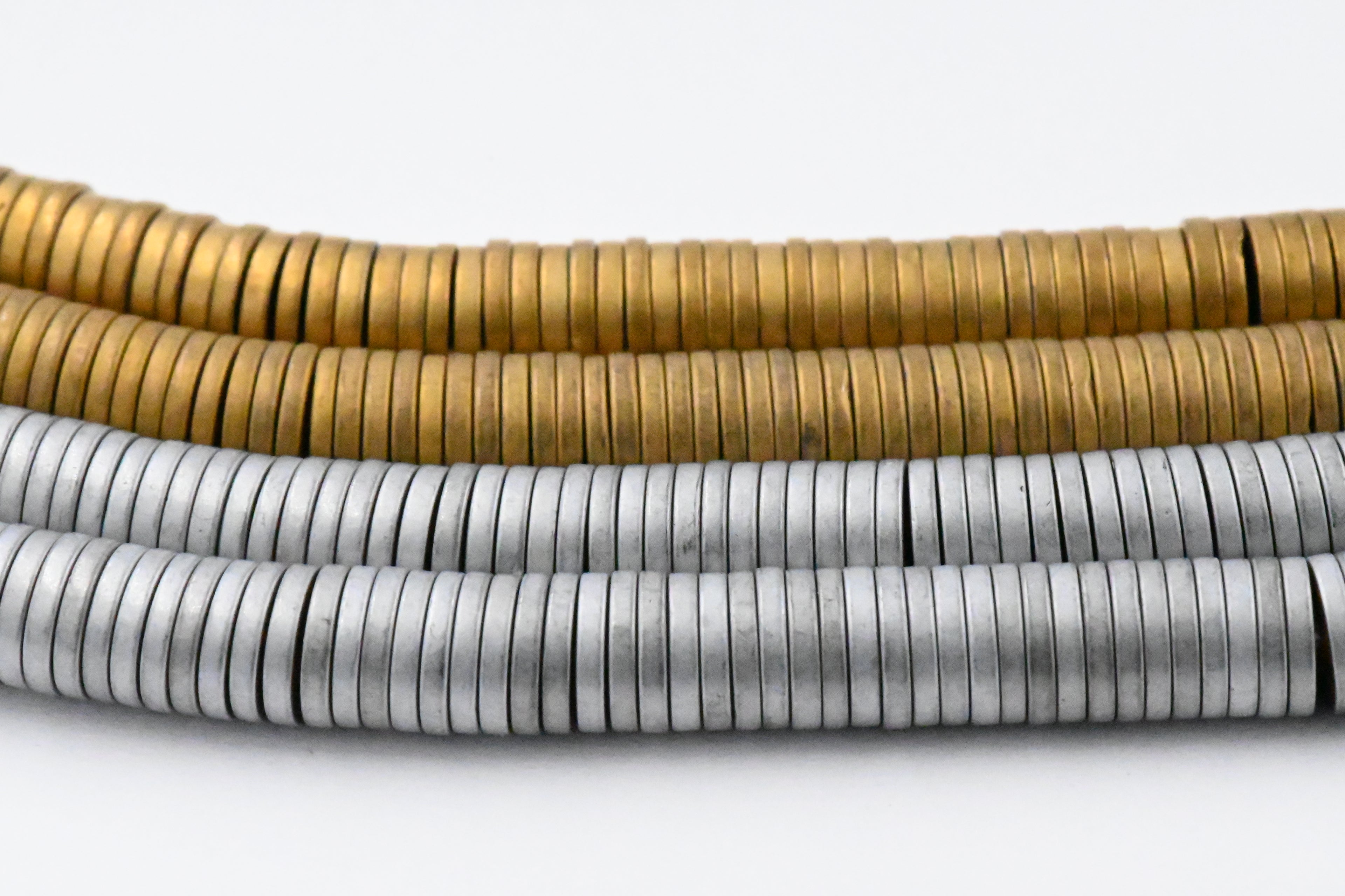 Frosted Antique Gold Hematite or Silver Flat Rondelle Shiny 1x6mm Hematite Wheel Beads -Two 15.5 inch strand