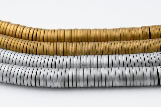 Frosted Antique Gold Hematite or Silver Flat Rondelle Shiny 1x6mm Hematite Wheel Beads -Two 15.5 inch strand Main Image