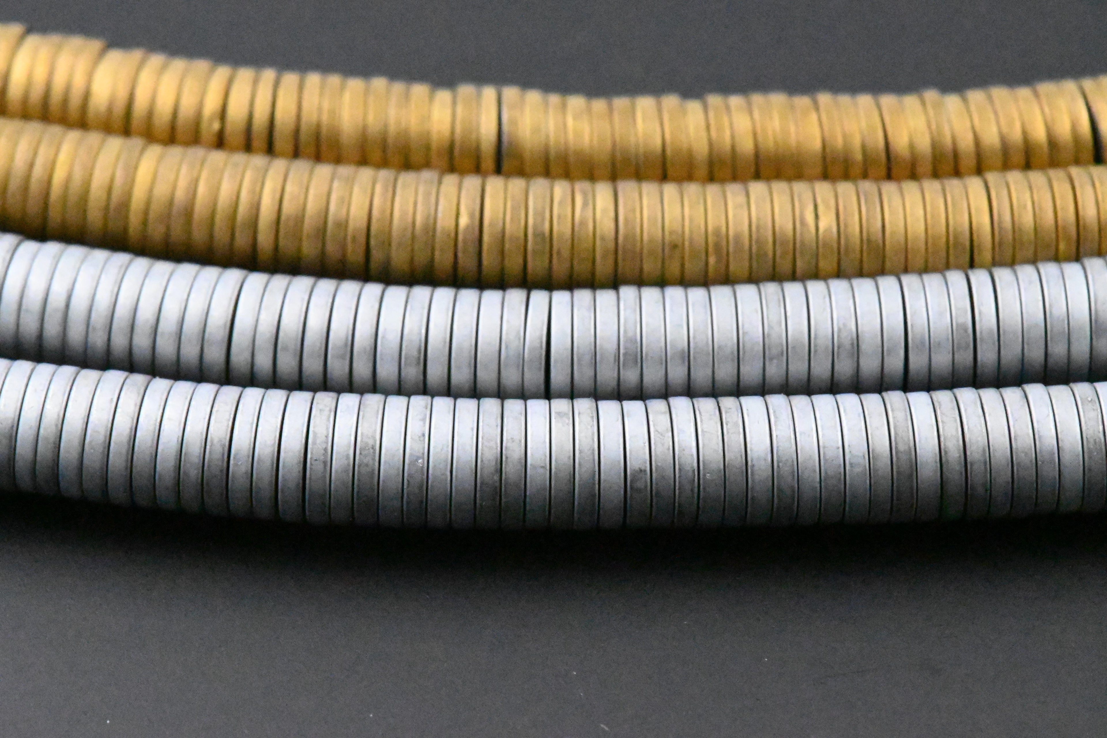 Frosted Antique Gold Hematite or Silver Flat Rondelle Shiny 1x6mm Hematite Wheel Beads -Two 15.5 inch strand