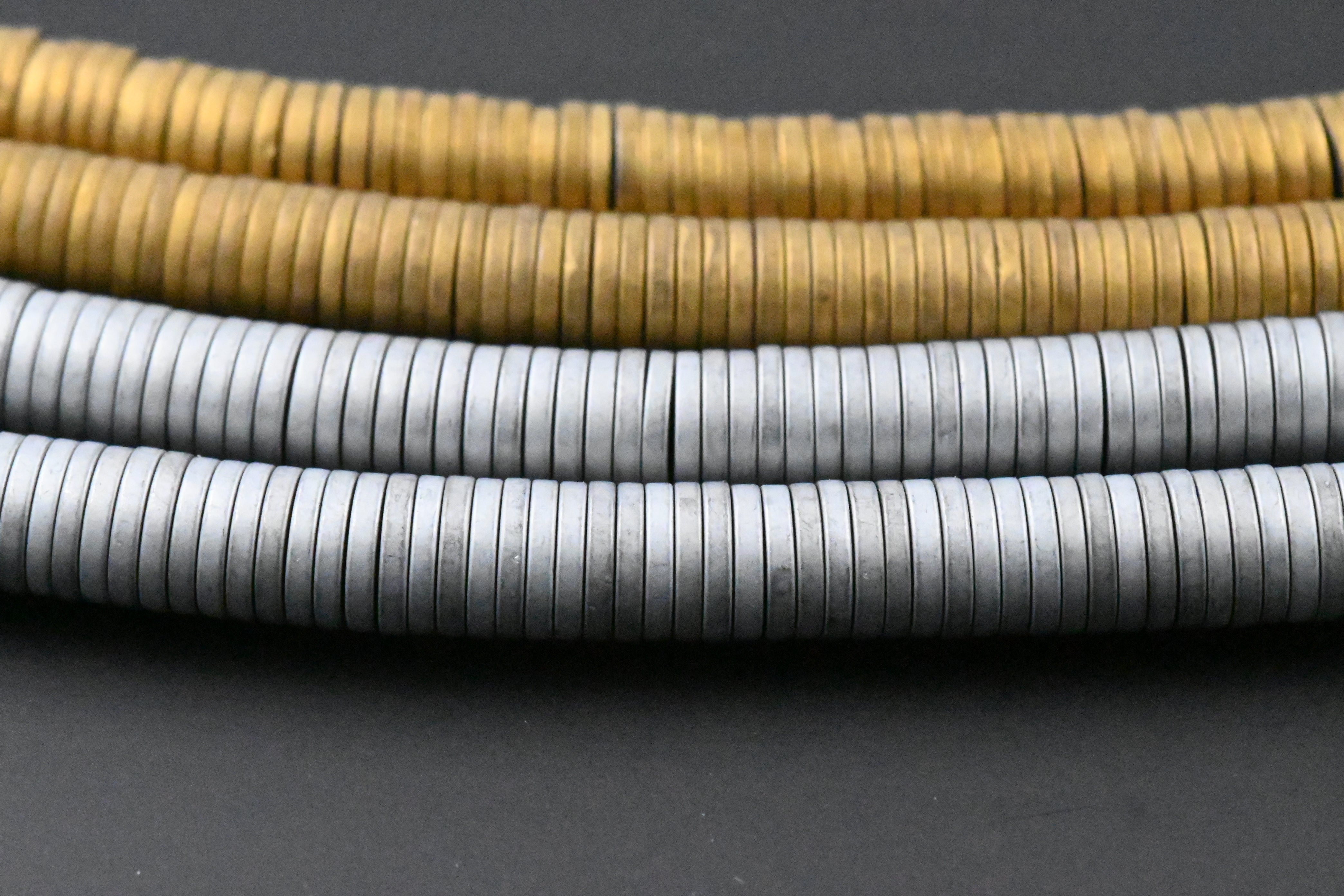 Frosted Antique Gold Hematite or Silver Flat Rondelle Shiny 1x6mm Hematite Wheel Beads -Two 15.5 inch strand