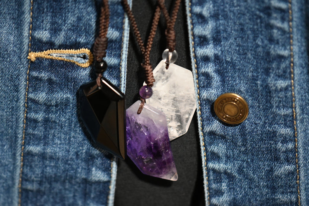Amethyst, White Crystal or Black Obsidian Dagger Necklace