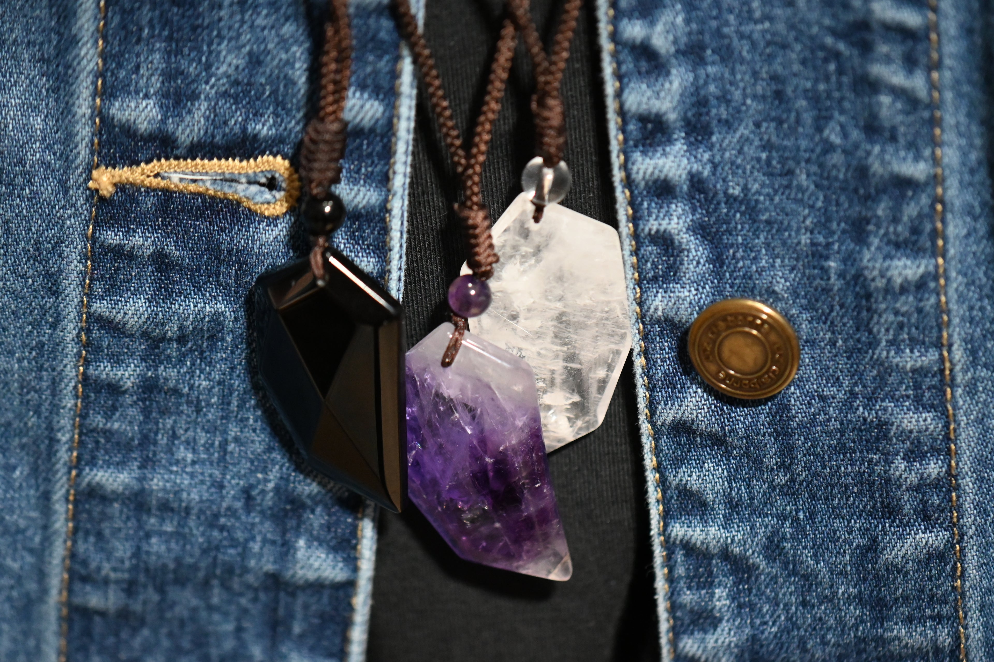 Amethyst, White Crystal or Black Obsidian Dagger Necklace