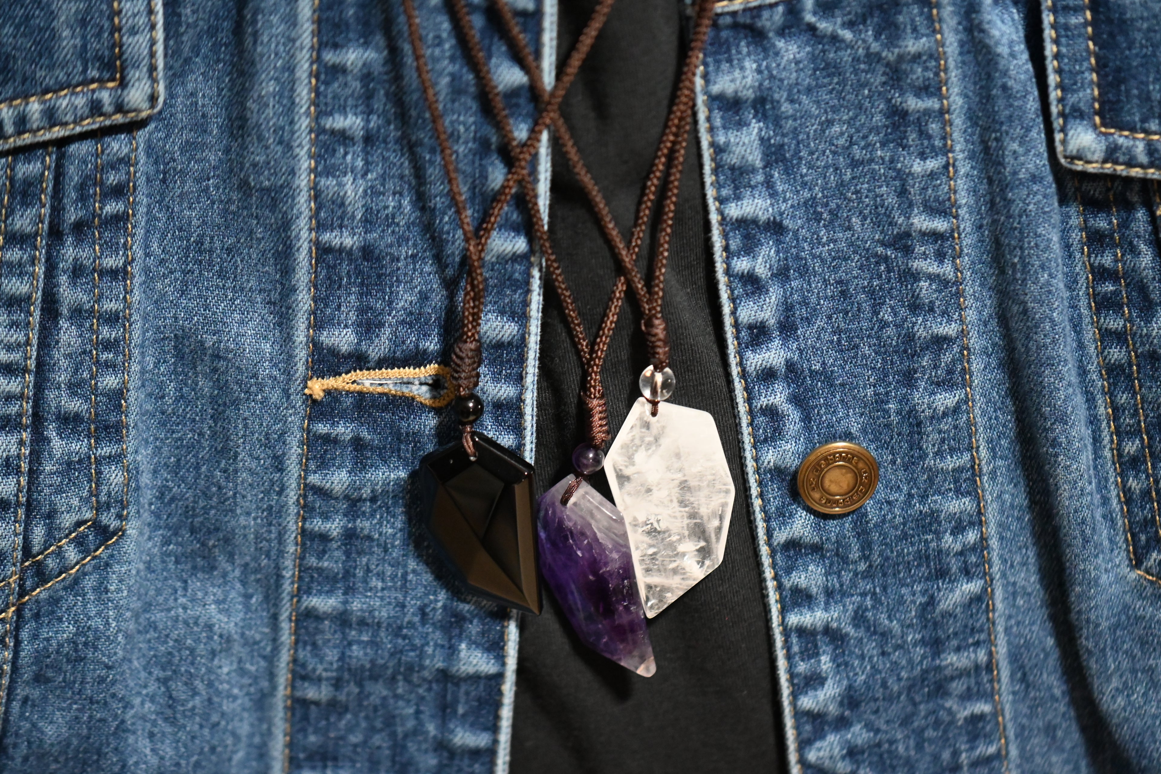 Amethyst, White Crystal or Black Obsidian Dagger Necklace
