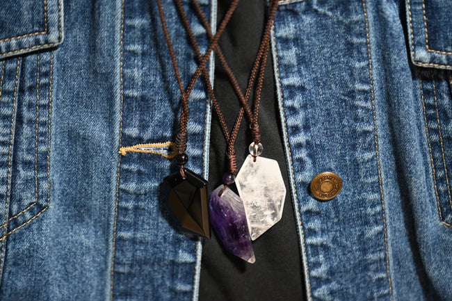 Amethyst, White Crystal or Black Obsidian Dagger Necklace Main Image