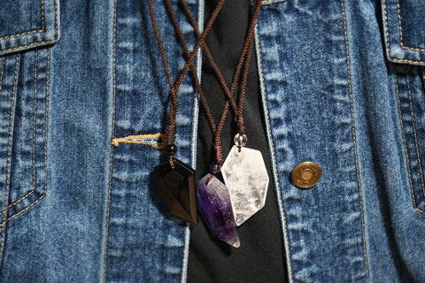 Amethyst, White Crystal or Black Obsidian Dagger Necklace