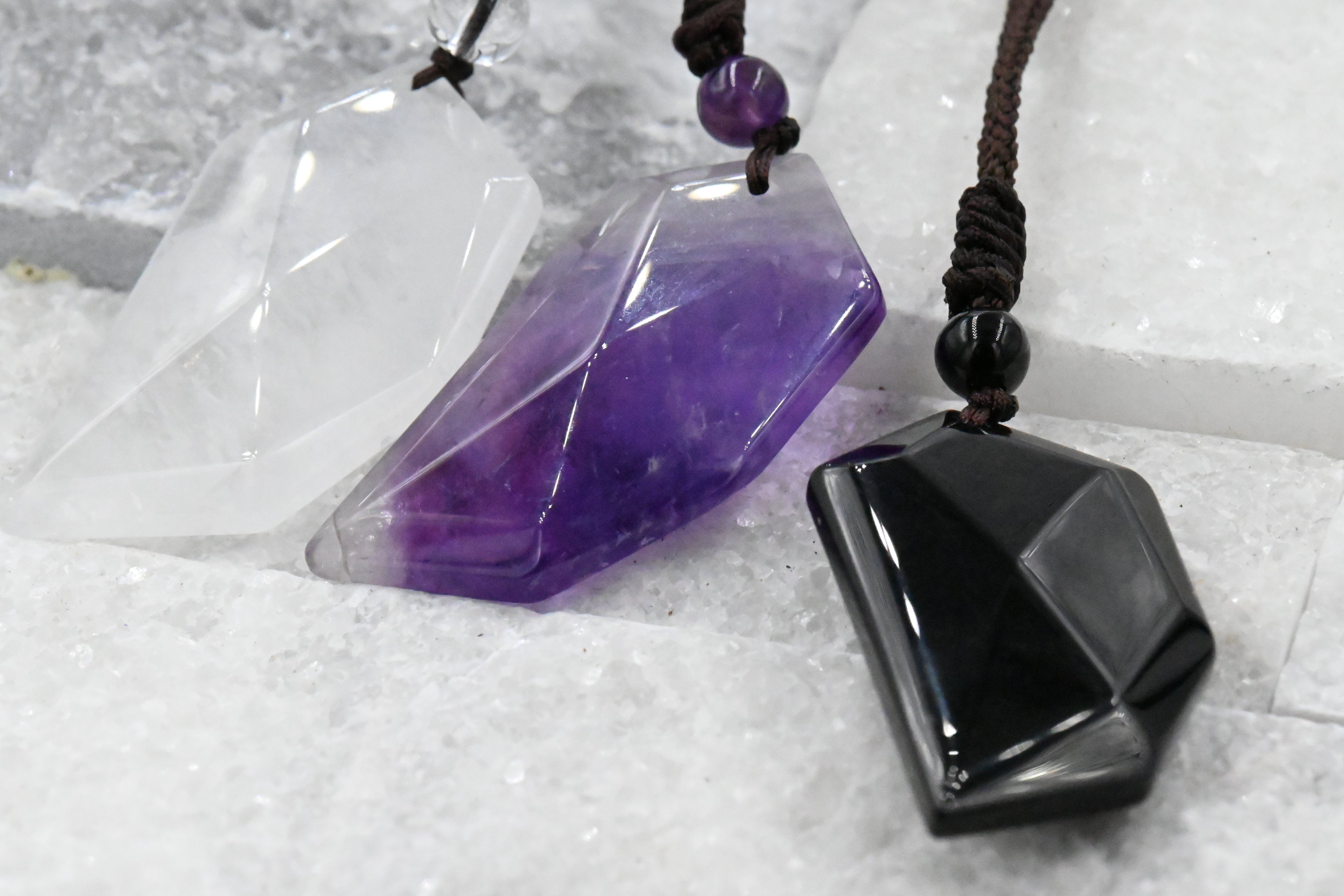 Amethyst, White Crystal or Black Obsidian Dagger Necklace