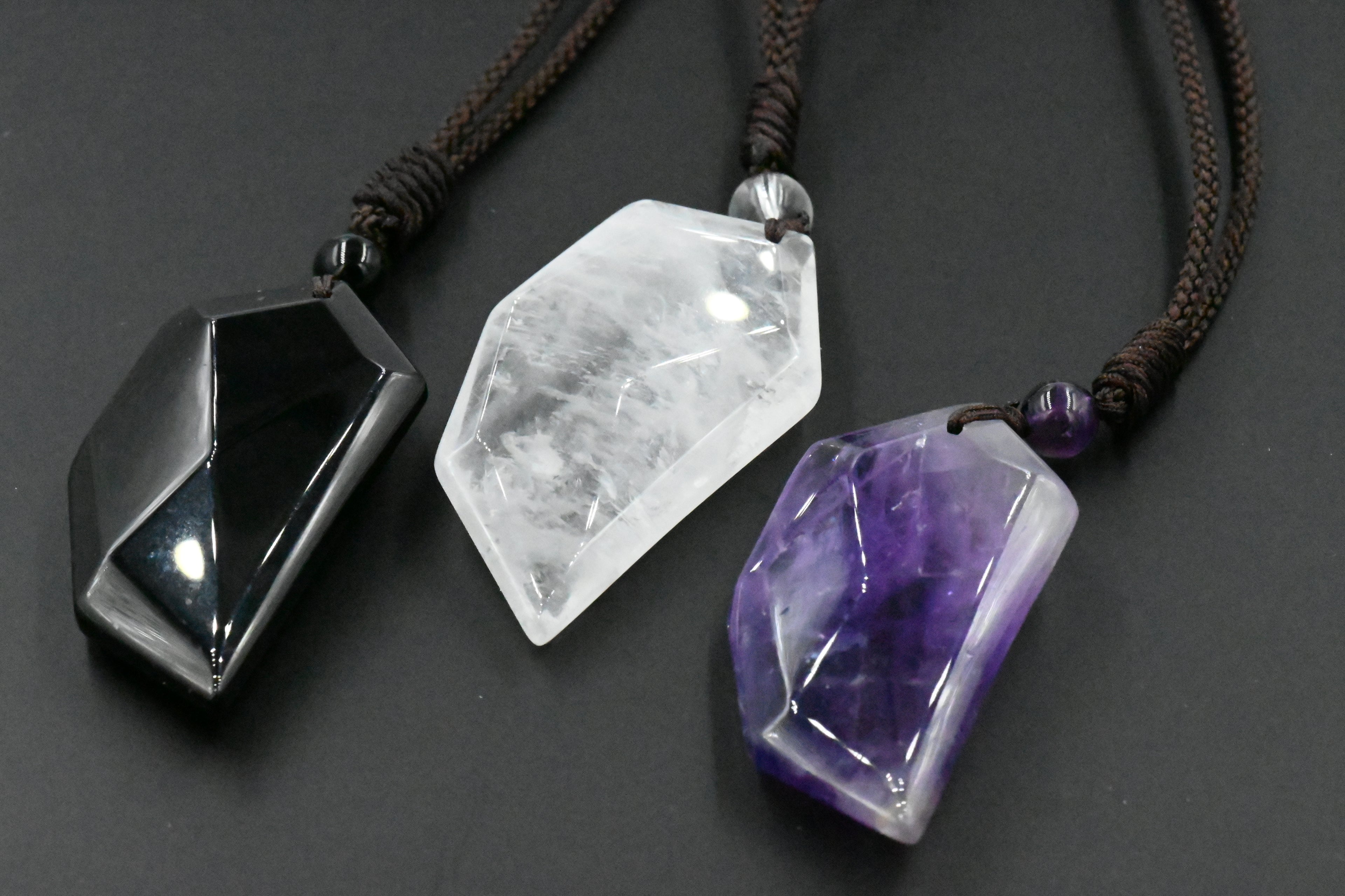 Amethyst, White Crystal or Black Obsidian Dagger Necklace