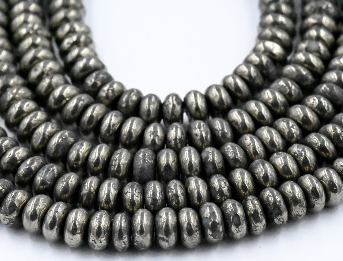 Natural Pyrite Rondelle Beads 6x4mm, 8x4mm -Full Strand