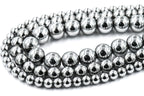 Rhodium Plated Hematite 3mm, 4mm, 6mm, 8mm, 10mm Silver Round Beads -15 inch strand