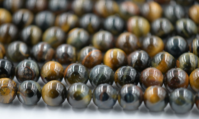 Golden Blue Gray Tiger Eye Round 6mm, 8mm  Beads -full strand Hover Image