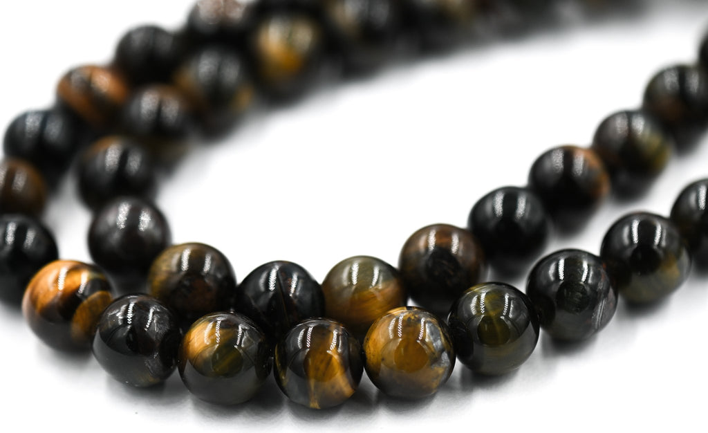 TWO STRANDS Golden Blue Gray Tiger Eye Round 6mm, 8mm -full strand